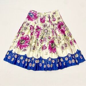 Anthropologie Odille Pink Blue & Ivory Floral Print Pleated Mini Skirt